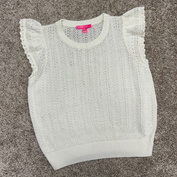 Lilly Pulitzer Joilette Sweater Open Knit Ruffle Sleeve Women Size Large White - Picture 1 of 7
